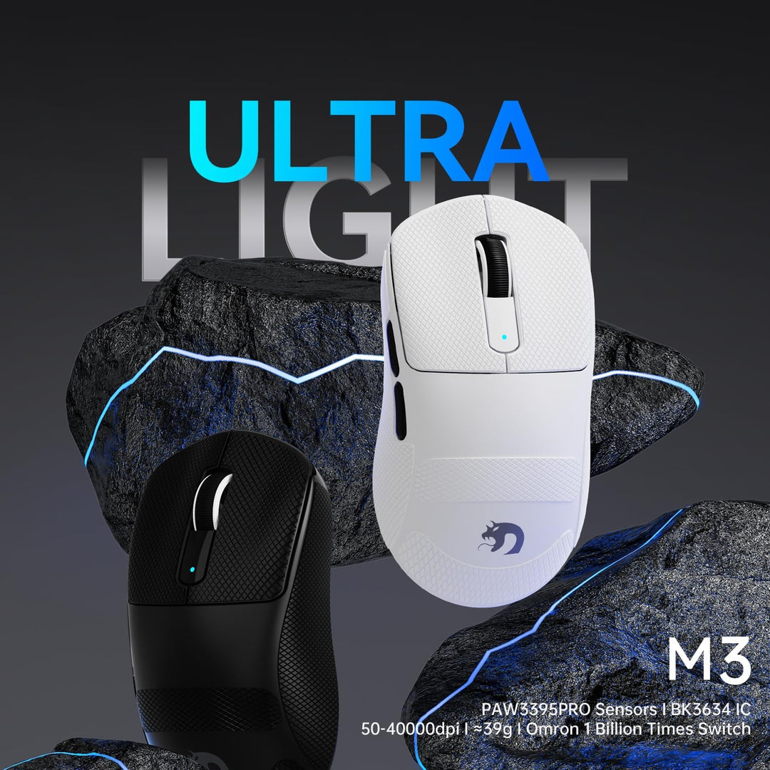 MAMBASNAKE M3 39g Superlight Mouse, PixArt PAW3395PRO Gaming Sensor, BT/2.4G Wireless/Wired Gaming M