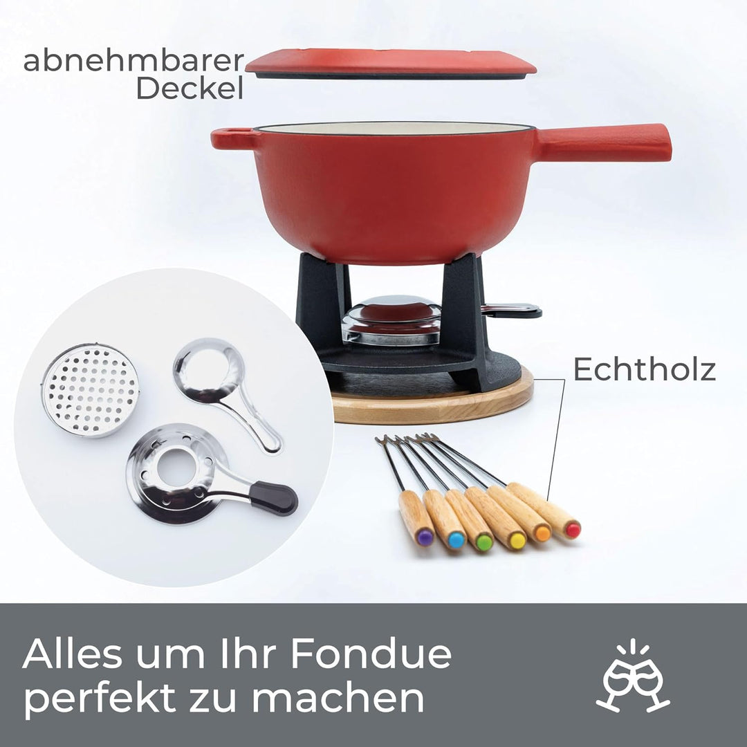 osoltus Fondue-Set für Schokoladen-, Fleisch- oder Käsefondue - Fondue-Topf für 6 Personen - emailli