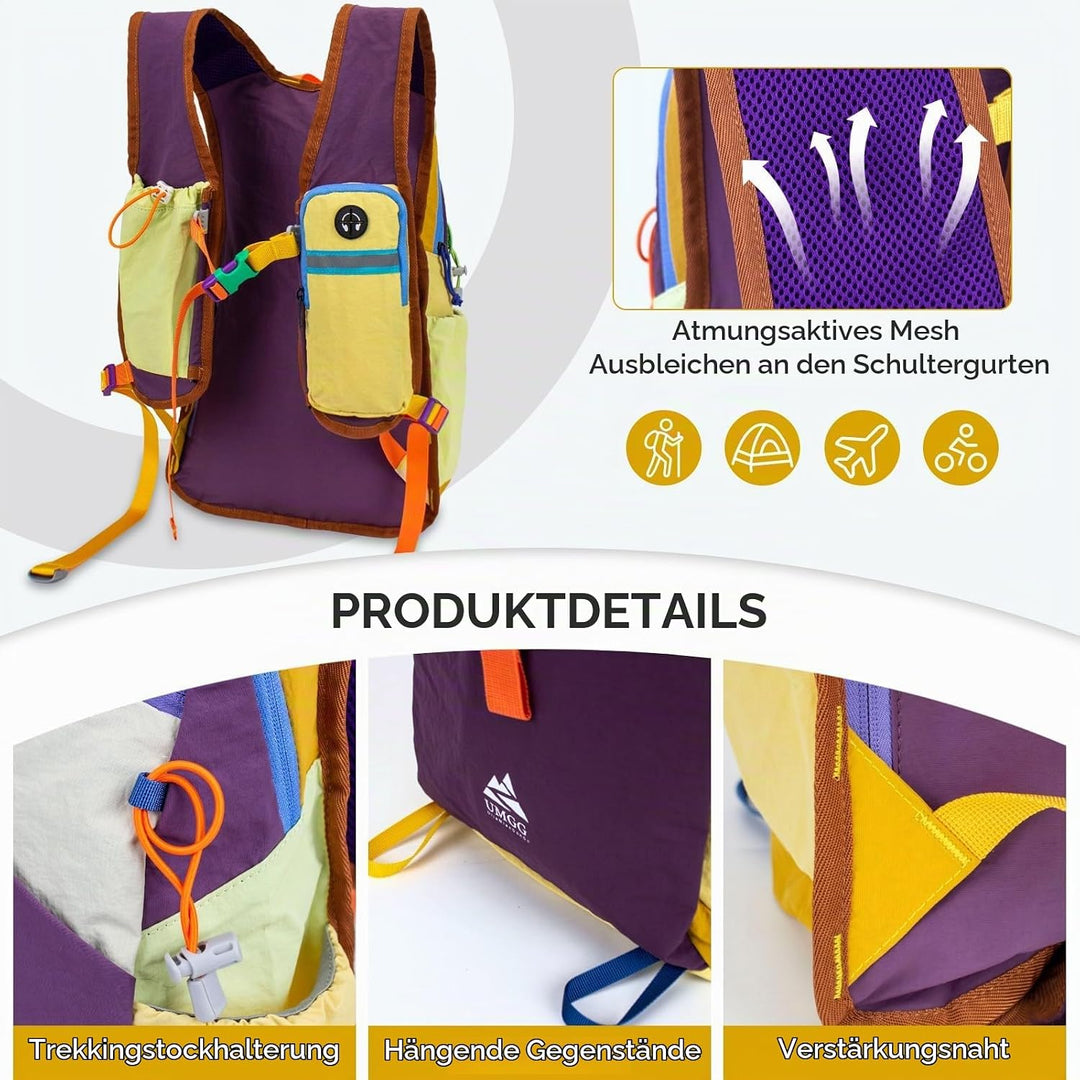 15L Wanderrucksack Kleiner Leichter Faltbarer Daypack Tagesrucksack für Wandern Reisen Camping Fahrr