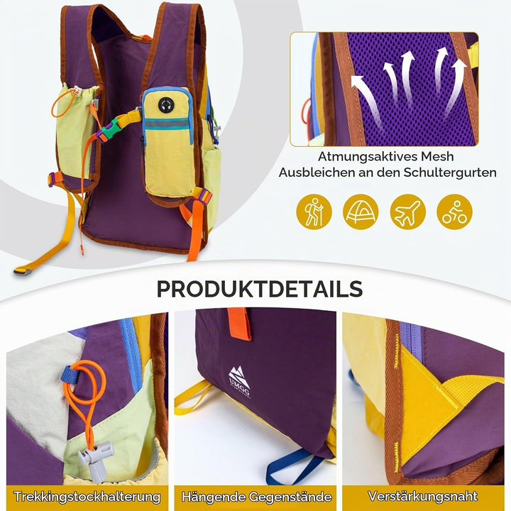 15L Wanderrucksack Kleiner Leichter Faltbarer Daypack Tagesrucksack für Wandern Reisen Camping Fahrr