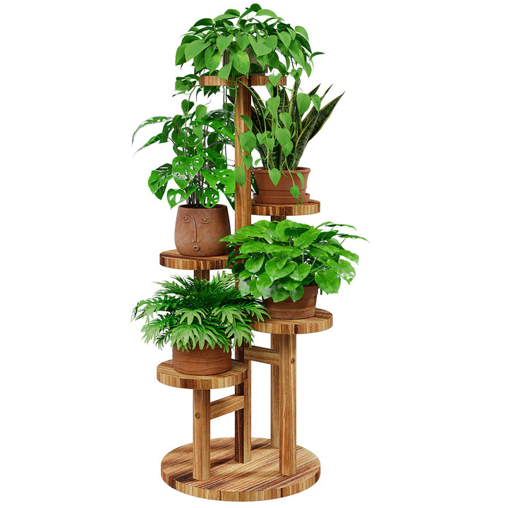 Bamworld Holz Blumenständer Multilevel Pflanzenregal – Raumsparendes Pflanzenträger mit 5 Ebenen für