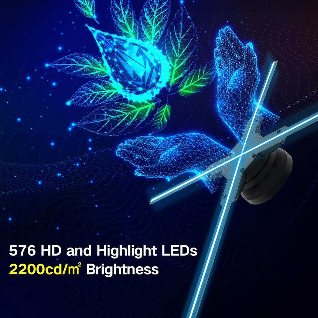 56CM 3D Hologramm Projektor mit WiFi und Bluetooth,3D Hologramm Fan mit 624 LEDs und 2200 cd/m² und
