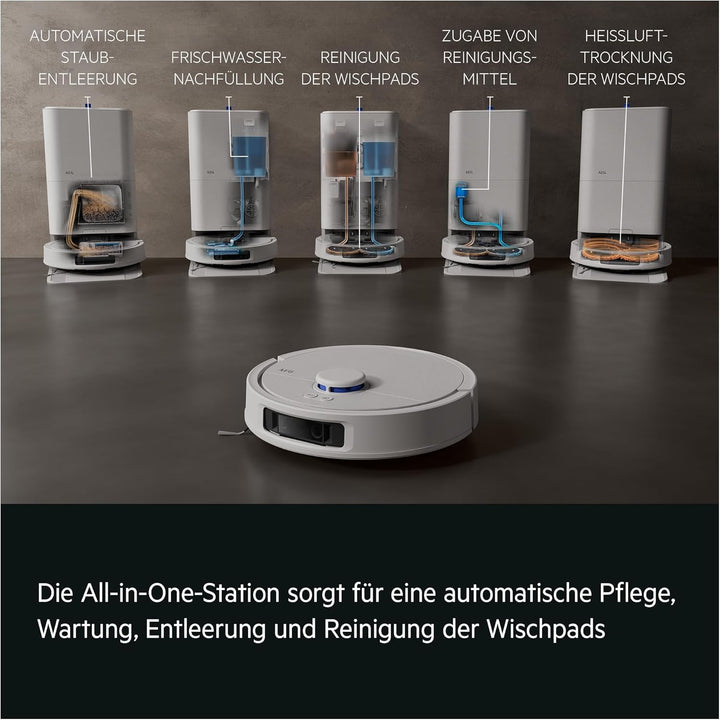 AEG AR81UW3SW Saugroboter mit Wischfunktion, LiDAR und KI‑Navigation, Präzise Hinderniserkennung, bi
