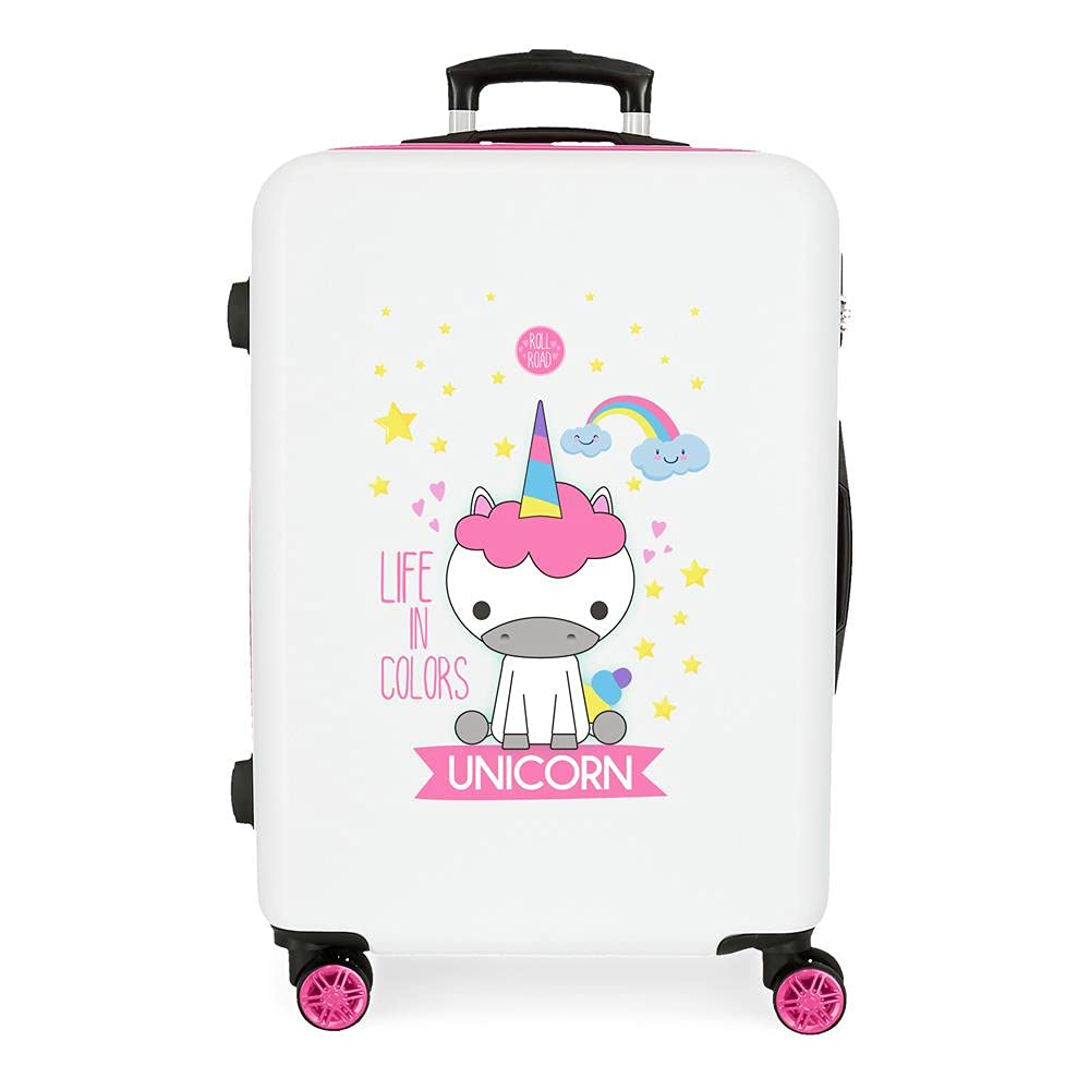 Roll Road Little Me Koffer, mittelgross, Weiss, 46 x 65 x 23 cm, starr, ABS, seitlicher Zahlenkombin