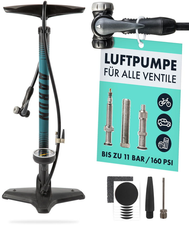 AARON Sport One – Fahrradpumpe für alle Ventile mit Manometer - Standpumpe für Rennrad, E-Bike, Moun