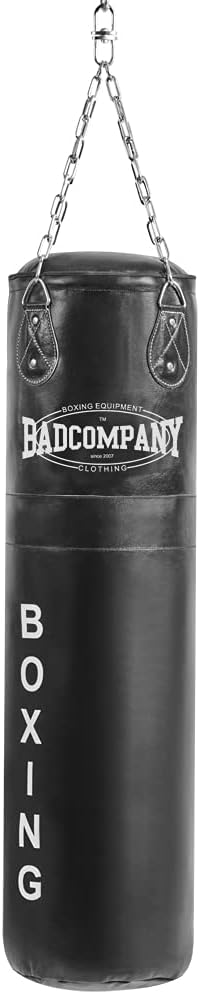 Bad Company Boxsack inkl. Heavy Duty Vierpunkt-Stahlkette I Leder Punching Bag, gefüllt/ungefüllt I