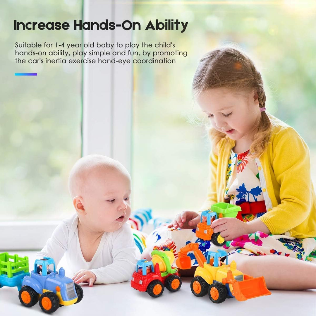 MOONTOY Baby Spielzeugauto Bagger Konstruktionsfahrzeuge Baufahrzeuge 4 in einem Set für Kinder, Tra