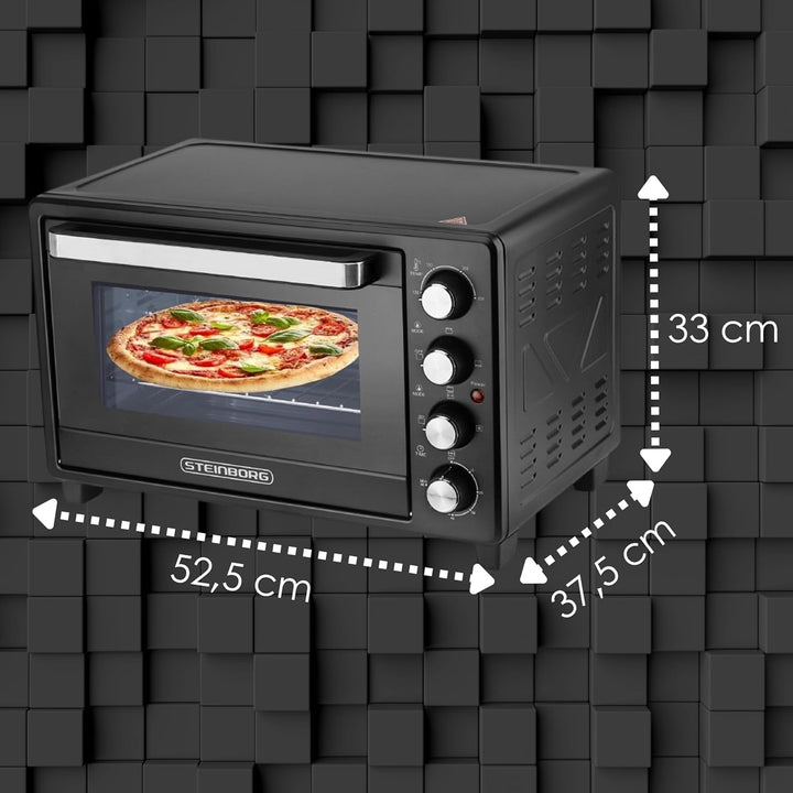 Mini Backofen 35 Liter | 1600 Watt | Pizzaofen | Innenbeleuchtung | Inkl. Backblech und Grillrost |