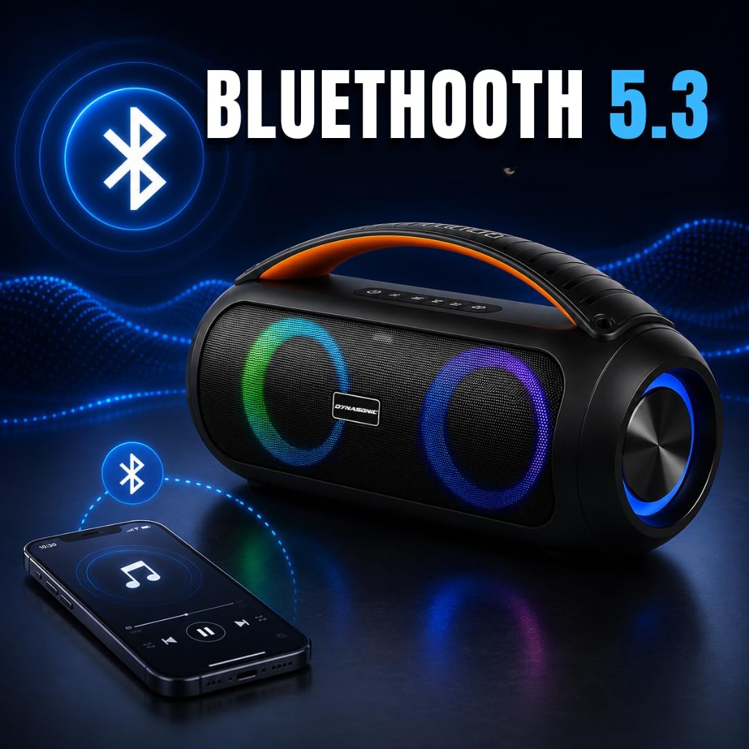 DYNASONIC D93 Tragbarer Bluetooth Lautsprecher IPX7. Kabelloser Outdoor-Lautsprecher. Stereoanlage.