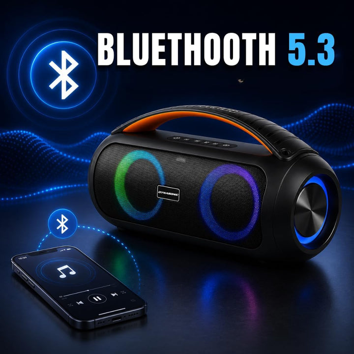 DYNASONIC D93 Tragbarer Bluetooth Lautsprecher IPX7. Kabelloser Outdoor-Lautsprecher. Stereoanlage.