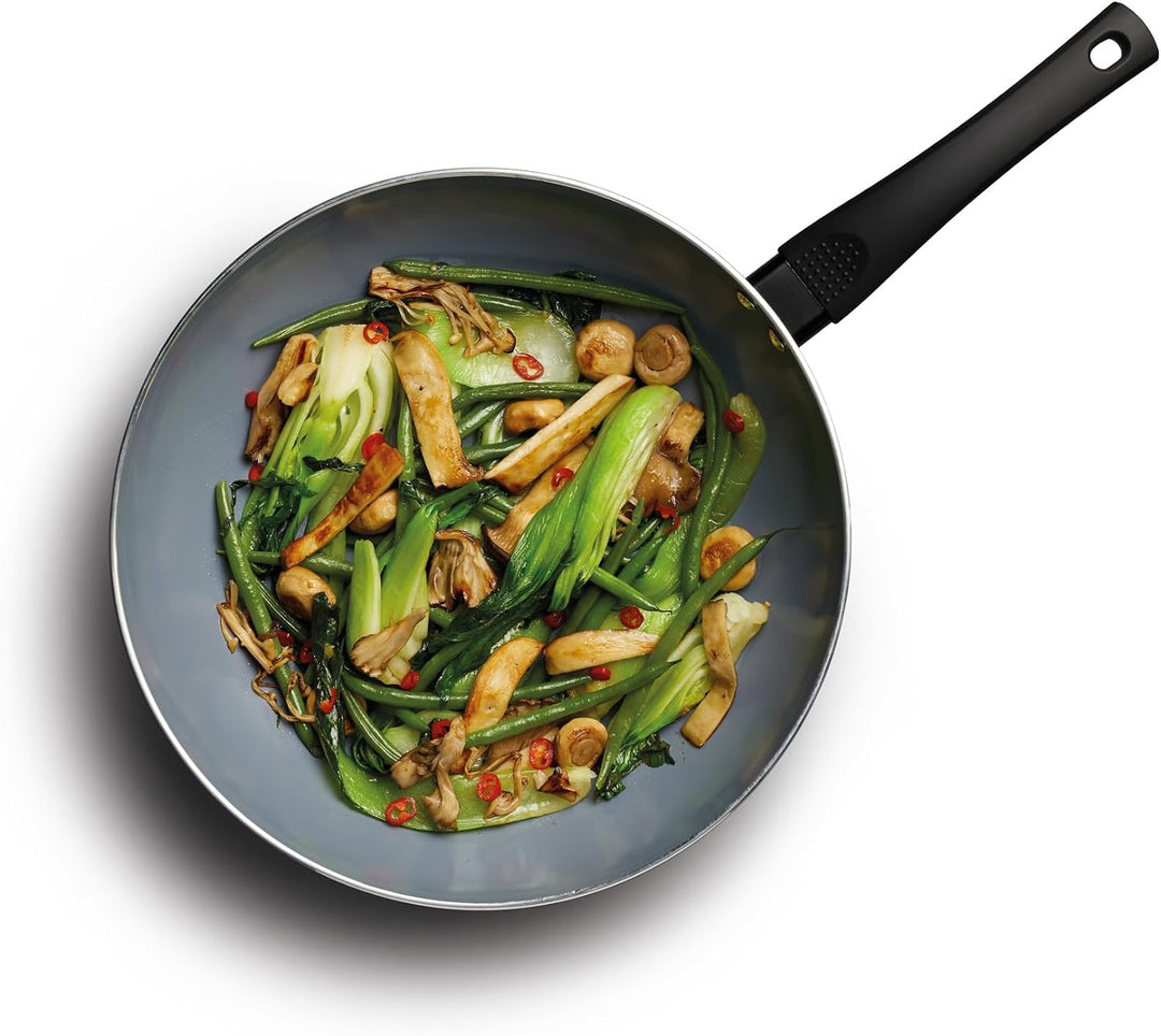 MASTERCLASS Antihaftbeschichteter Öko-Wok aus Keramik, für Induktionskochfelder geeignet, 29,5 cm (1