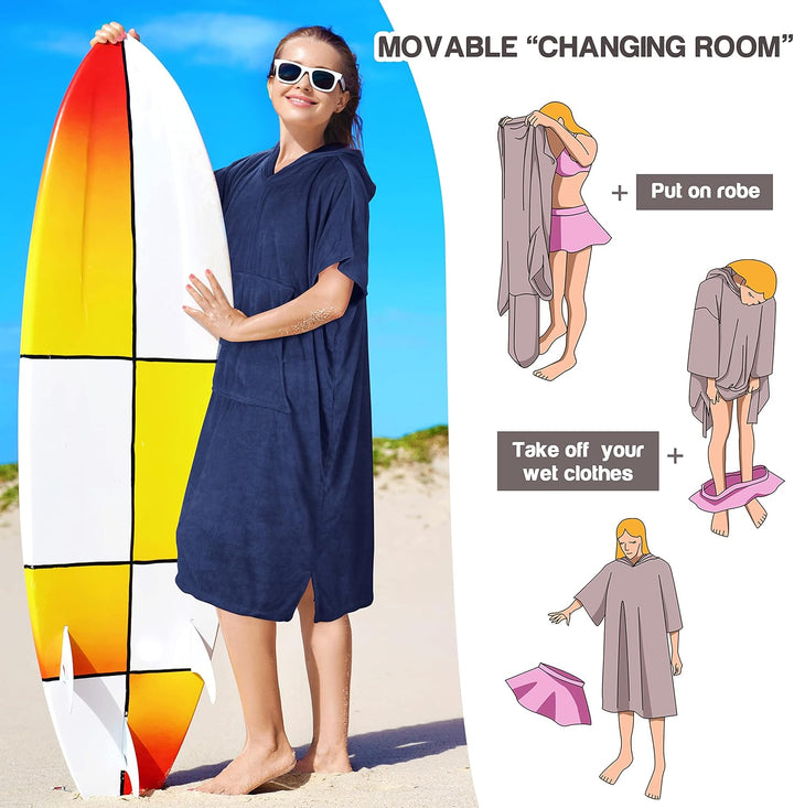 Kato Tirrinia Mikrofaser Frottee Surf Poncho Handtuch Badeponcho Bademäntel Sauna Damen Herren, Gros