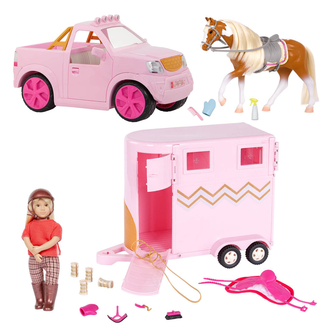 Lori - Briella's Truck & Anhänger Set - Mini-Puppe, Pickup Truck, Pferd & Anhänger - Spielzeugpferde