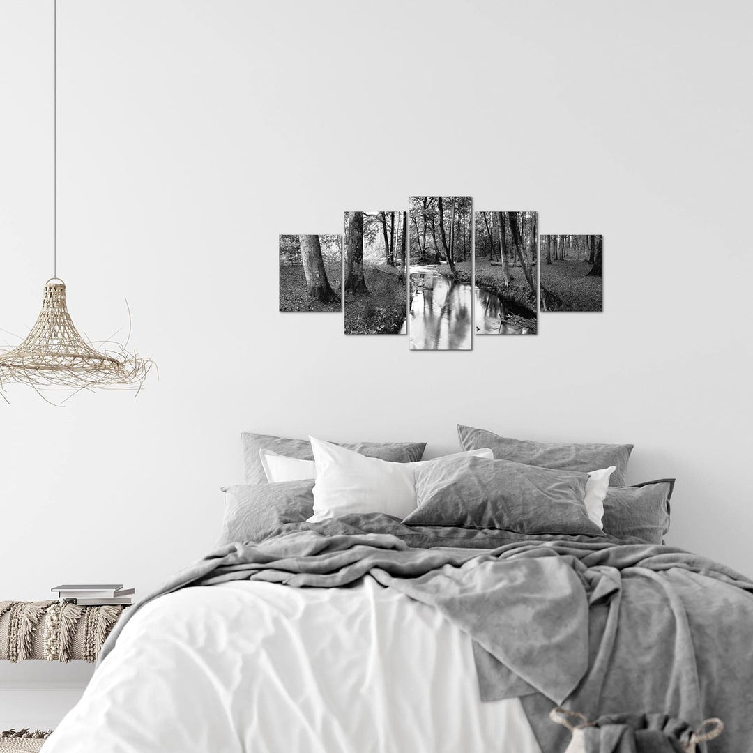 Runa Art Wandbilder Wald Landschaft 5 Teilig Bild auf Vlies Leinwand Deko Schlafzimmer Wohnzimmer Fl