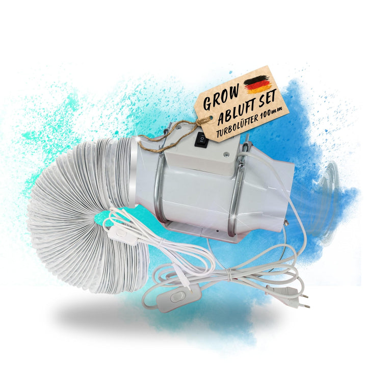 Turbo Zuluft Abluft Set Grow 100mm leise Belüftungsset für Growbox Lüfter Abluftlüfter Abluftschlauc