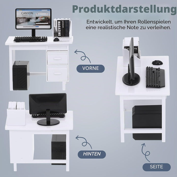 Toyvian 2 Sets Miniatur-computertisch-Set, 1:12 Bürotisch, Miniatur-puppenhausmöbel-zubehör, Mini-mö