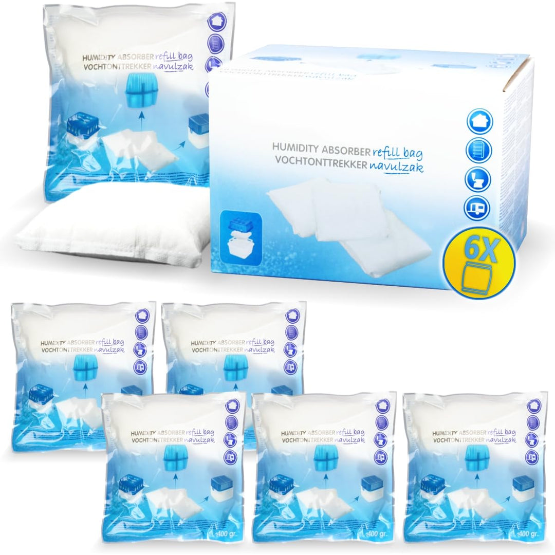 Stimo 6x Luftentfeuchter Nachfüllpack 400g Raumentfeuchter Feuchtigkeits-Stopper Granulat - Beutel (