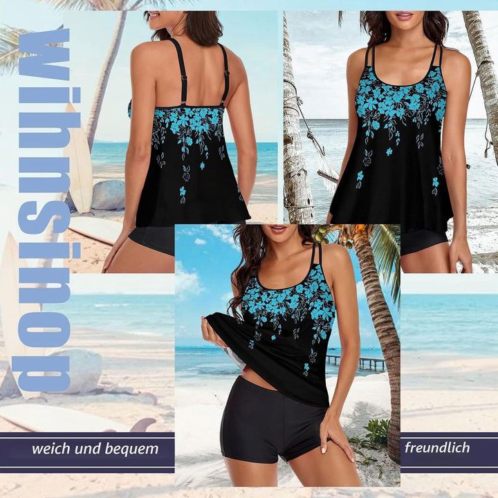 wihnsinop Tankini Damen Bauchweg Bademode Set Freizeit Badeanzug Tankinis Zweiteiler Sets Sommer Ele
