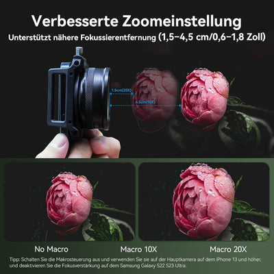 APEXEL 10X-20X HD-Zoom-Makroobjektiv mit universellem Handy-Clip, Smartphone-Macro Lens, Handy Objek