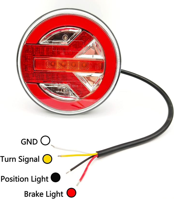 AOJO 2 PCS Rund 12 V 24 V LED Rücklicht mit E-Prüfzeichen, IP67 Wasserdicht Universelles Hamburger R