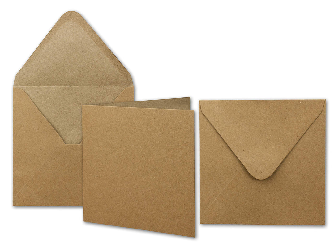 NEUSER PAPIER 150x Kraftpapier-Karten Set quadratisch 13,5 x 13,5 cm mit Brief-Umschlägen - Recyclin