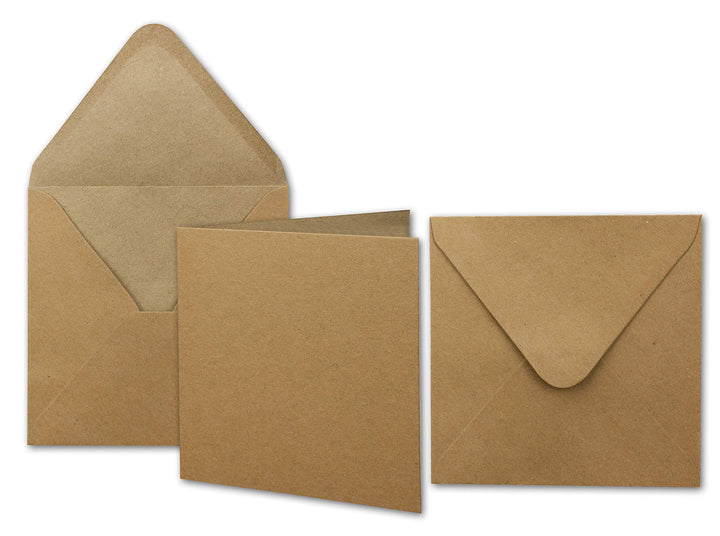 NEUSER PAPIER 150x Kraftpapier-Karten Set quadratisch 13,5 x 13,5 cm mit Brief-Umschlägen - Recyclin