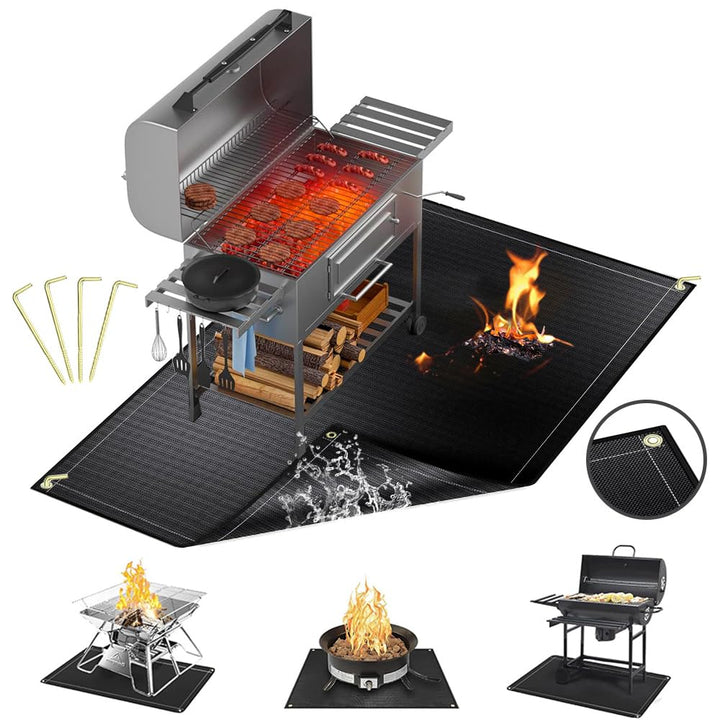 Grillmatte Bodenschutz,Feuerfeste Unterlage 152 * 115cm,Faltbare Grillunterlage mit Löchern und Bode