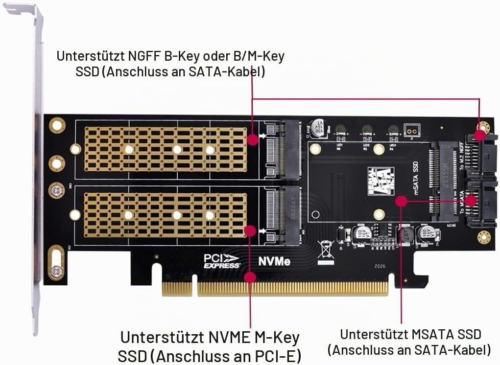 chenyang CY Dual SATA &amp; PCI Express PCI-E 3.0 zu NGFF NVME M.2 MSATA M-Schlüssel B/M-Schlüssel SSD K