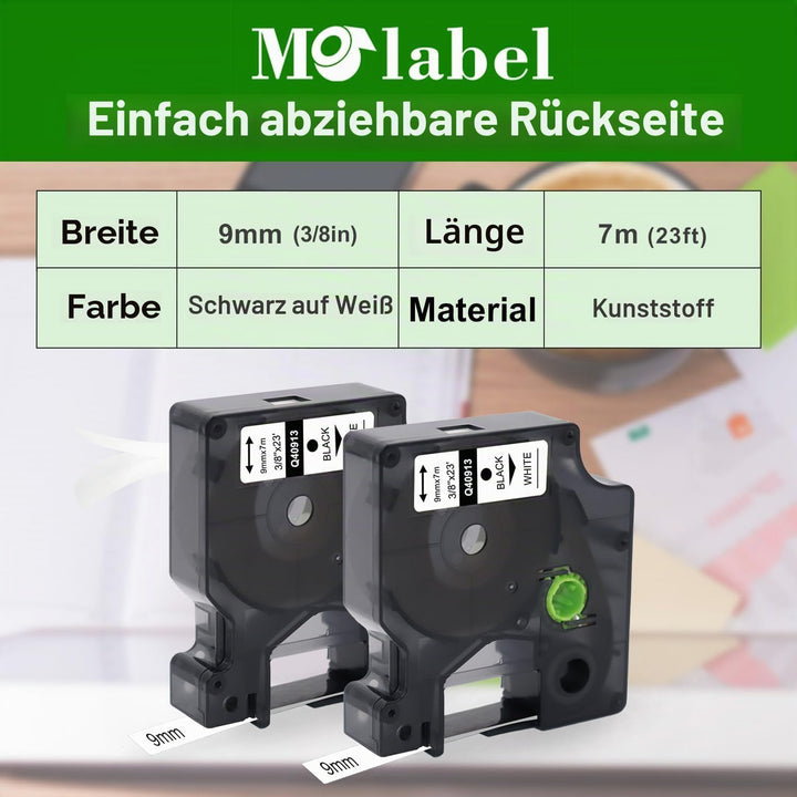40913 Kompatibel mit Dymo D1 9mm Etikettenband, Ersatz für Dymo D1 Schriftband S0720680 Schwarz auf