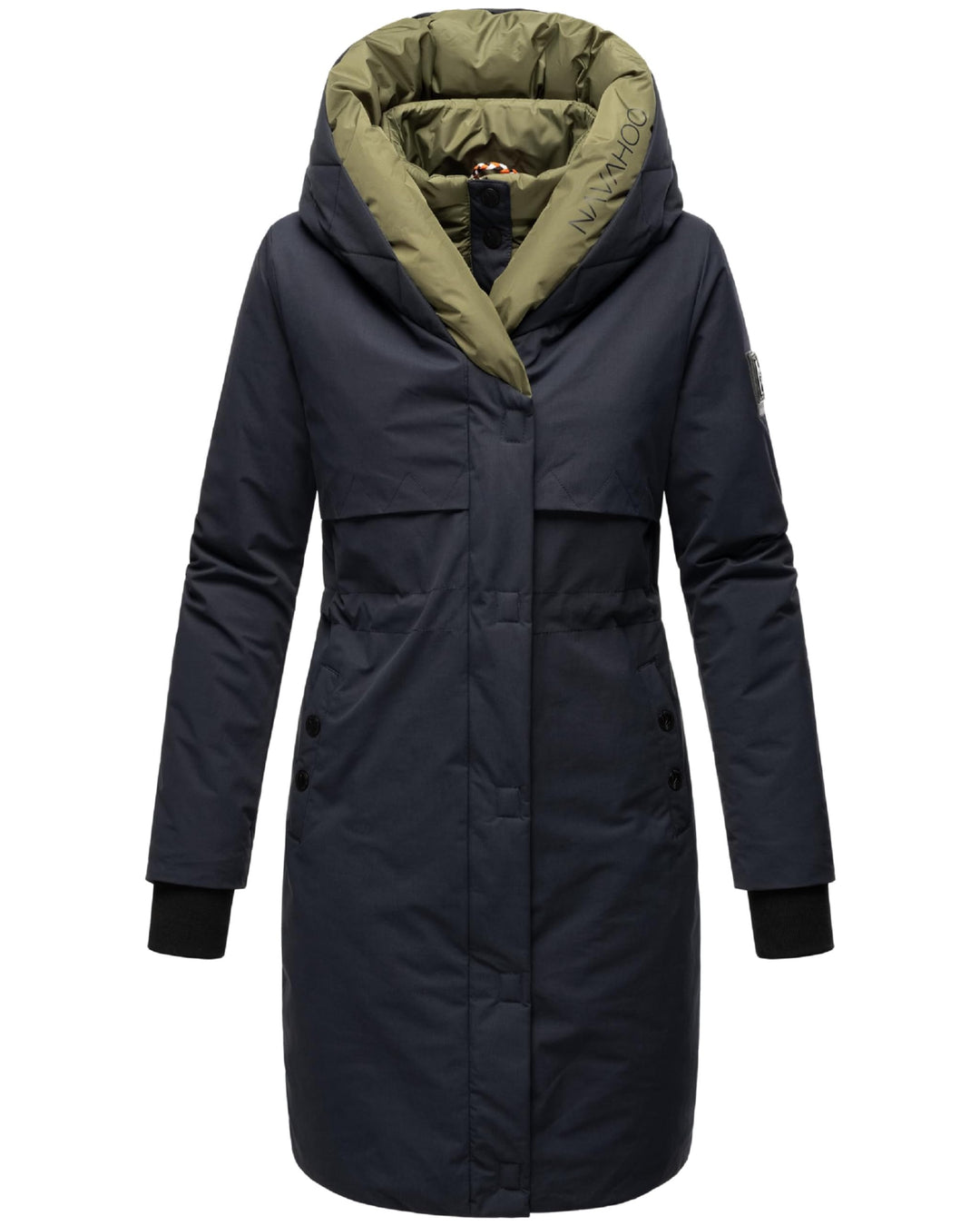 Navahoo Damen Mantel Lange warme Winter Steppjacke mit Kapuze Snowelf XS-XXL XXL Navy, XXL Navy