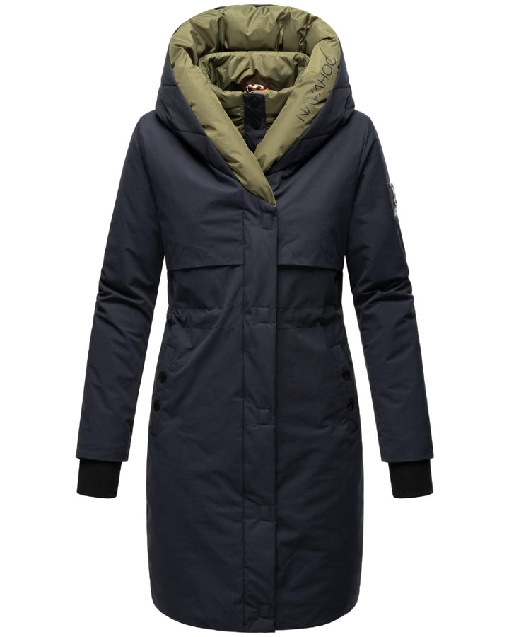 Navahoo Damen Mantel Lange warme Winter Steppjacke mit Kapuze Snowelf XS-XXL XXL Navy, XXL Navy