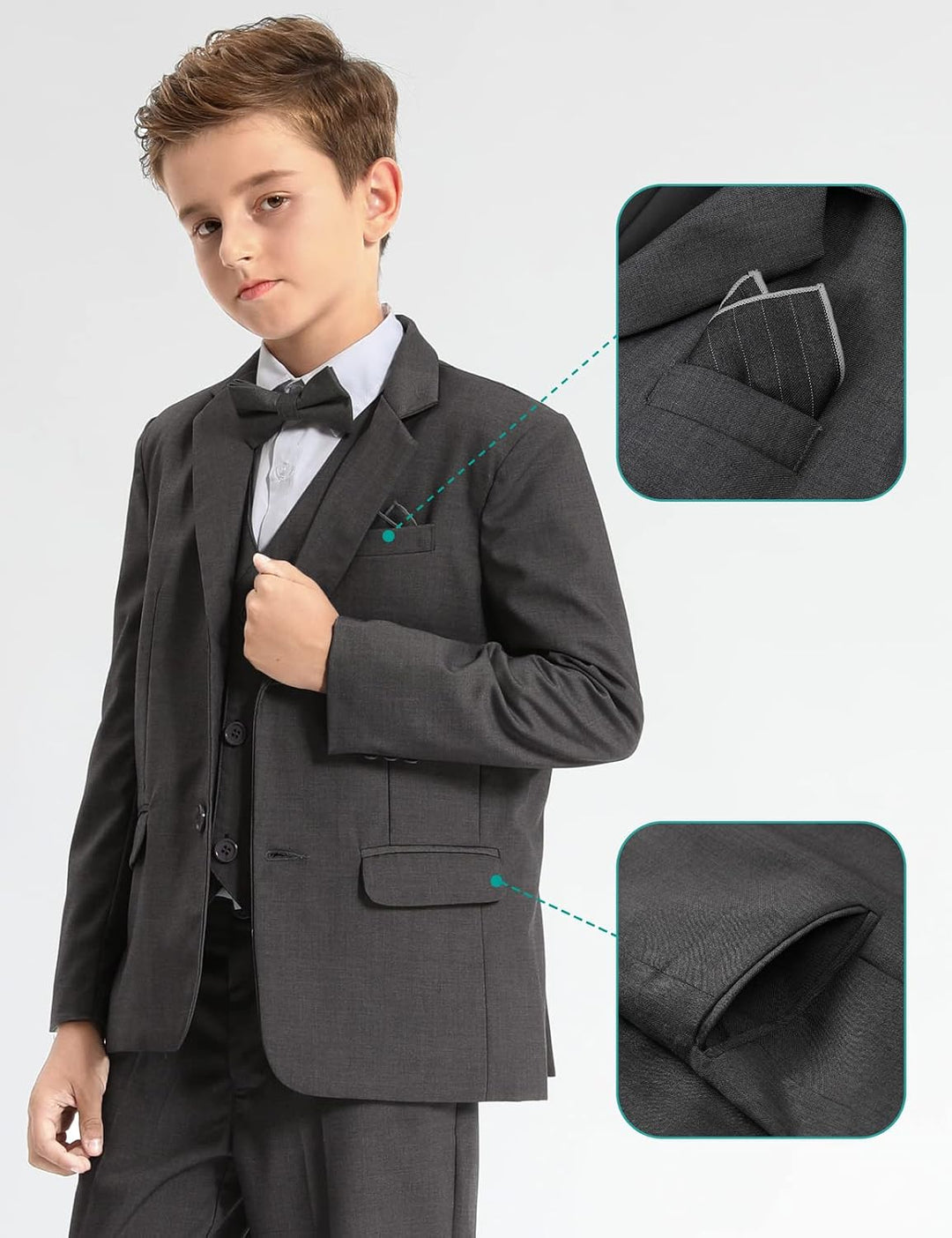 mintgreen Kinderanzug Set Jungen, Hochzeits-Outfit Festlich Formal Pagenkopf Abschlussball Jacke & H