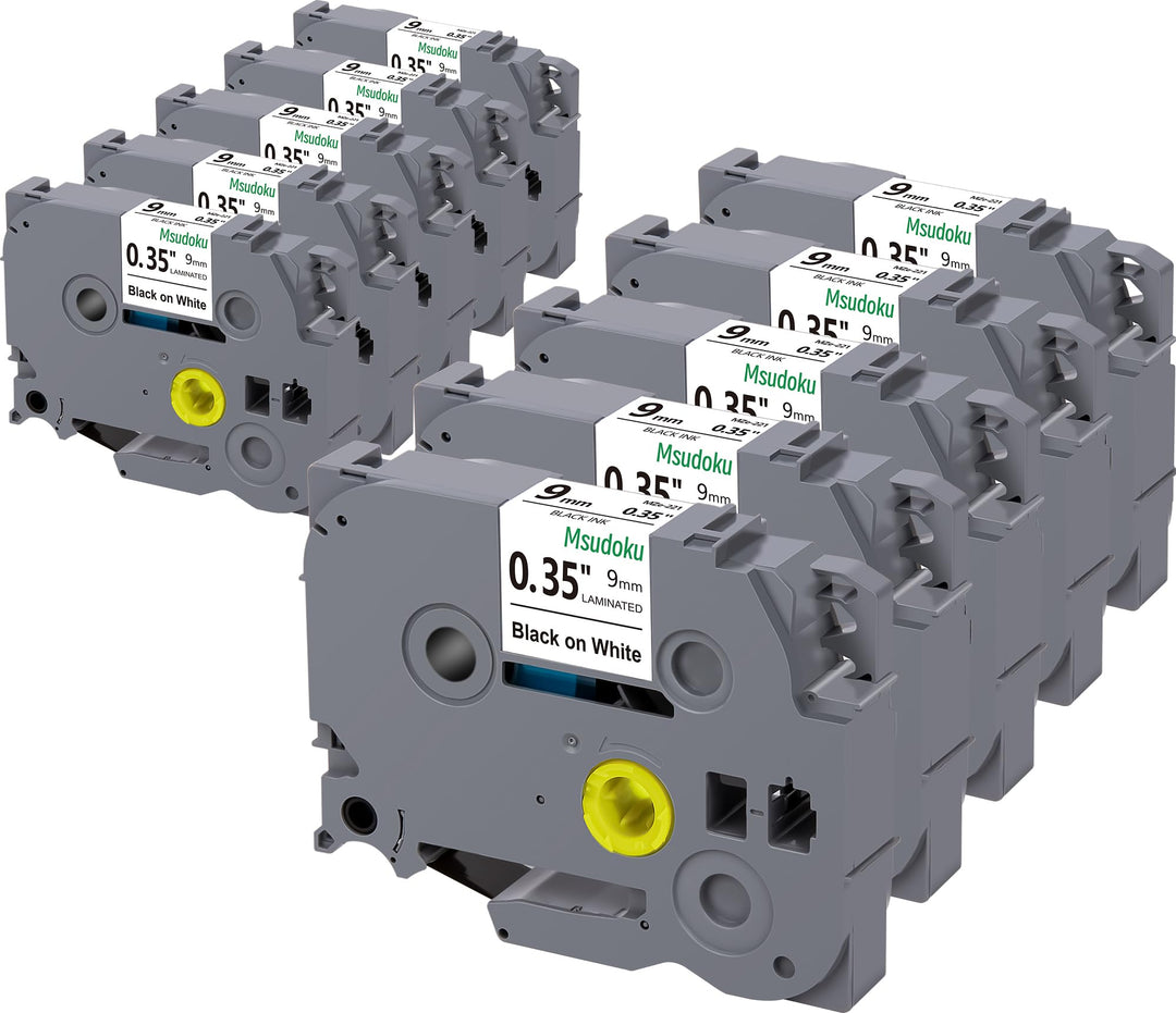 10x Msudoku Kompatibel TZe-221 für Brother P Touch Bänder 9mm Schwarz auf Weiss Ersatz für Brother T