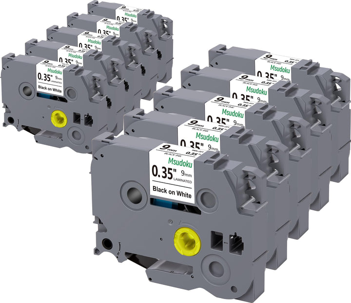 10x Msudoku Kompatibel TZe-221 für Brother P Touch Bänder 9mm Schwarz auf Weiss Ersatz für Brother T