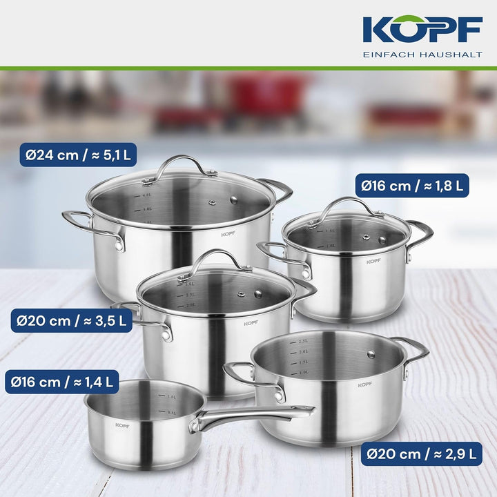 KOPF Topfset Induktion Clara 8-teilig | Backofen & Spülmaschinen geeignet | Kochtopf-Set für alle He