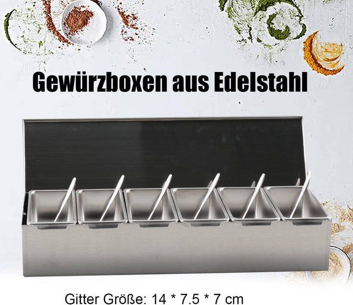 ECUTEE 6 Gitter Gewürzbox Küche Gewürzdosen Eckig Set Zutatenbehälter Gewürz Behälter Beilagenbehält