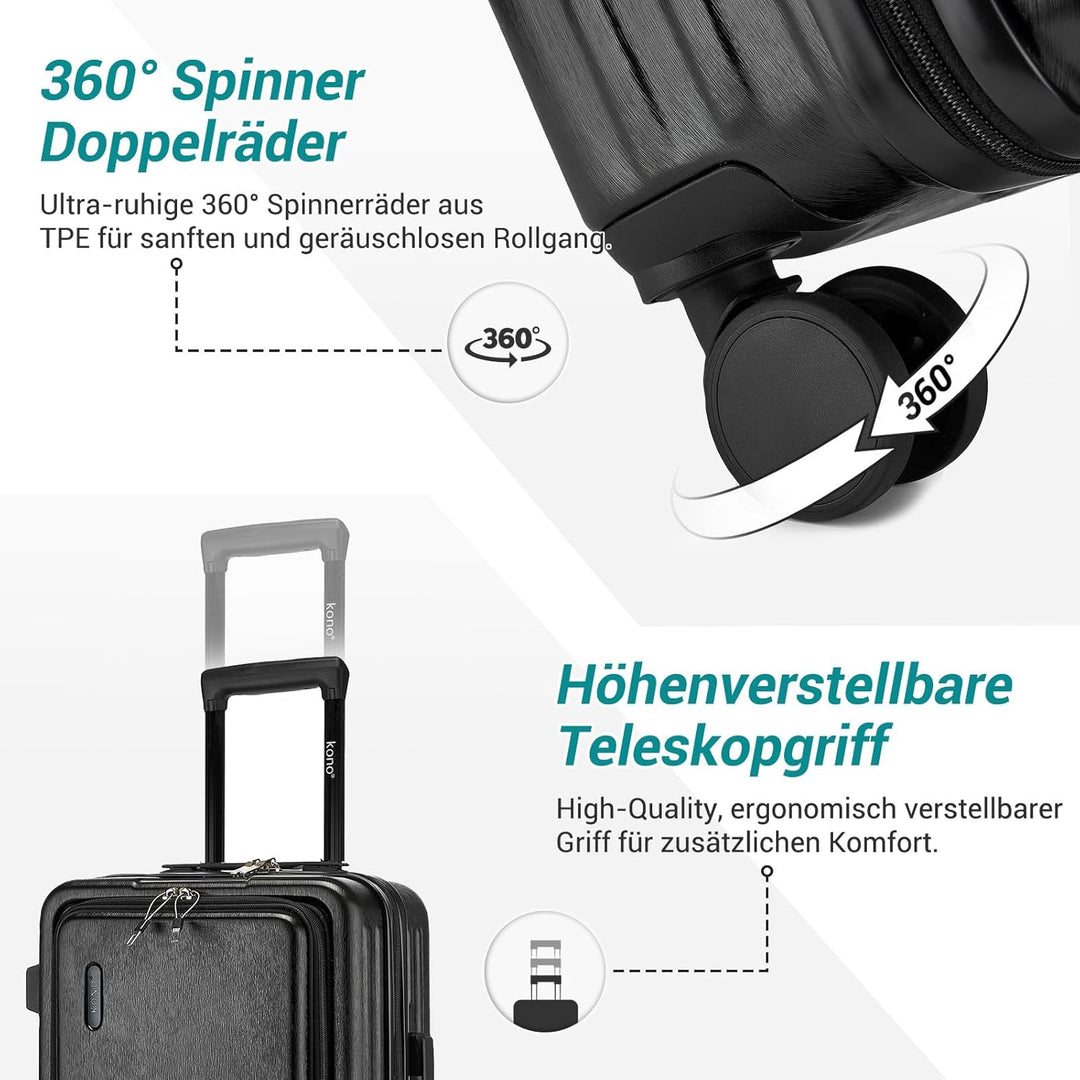 KONO Koffer Mittelgross mit TSA Schloss Hartschale Trolley Koffer mit Rollen Leicht aus ABS PC Reise