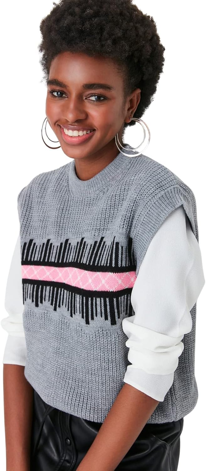 TRENDYOL Damen Patterned Knitwear Sweater, Grau, S EU