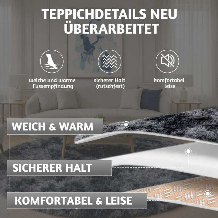 Teppich Rund Kinderzimmer 100 cm Dunkelgrau Schlafzimmer Hochflor-Teppich Waschbarer Buro Weicher Fl