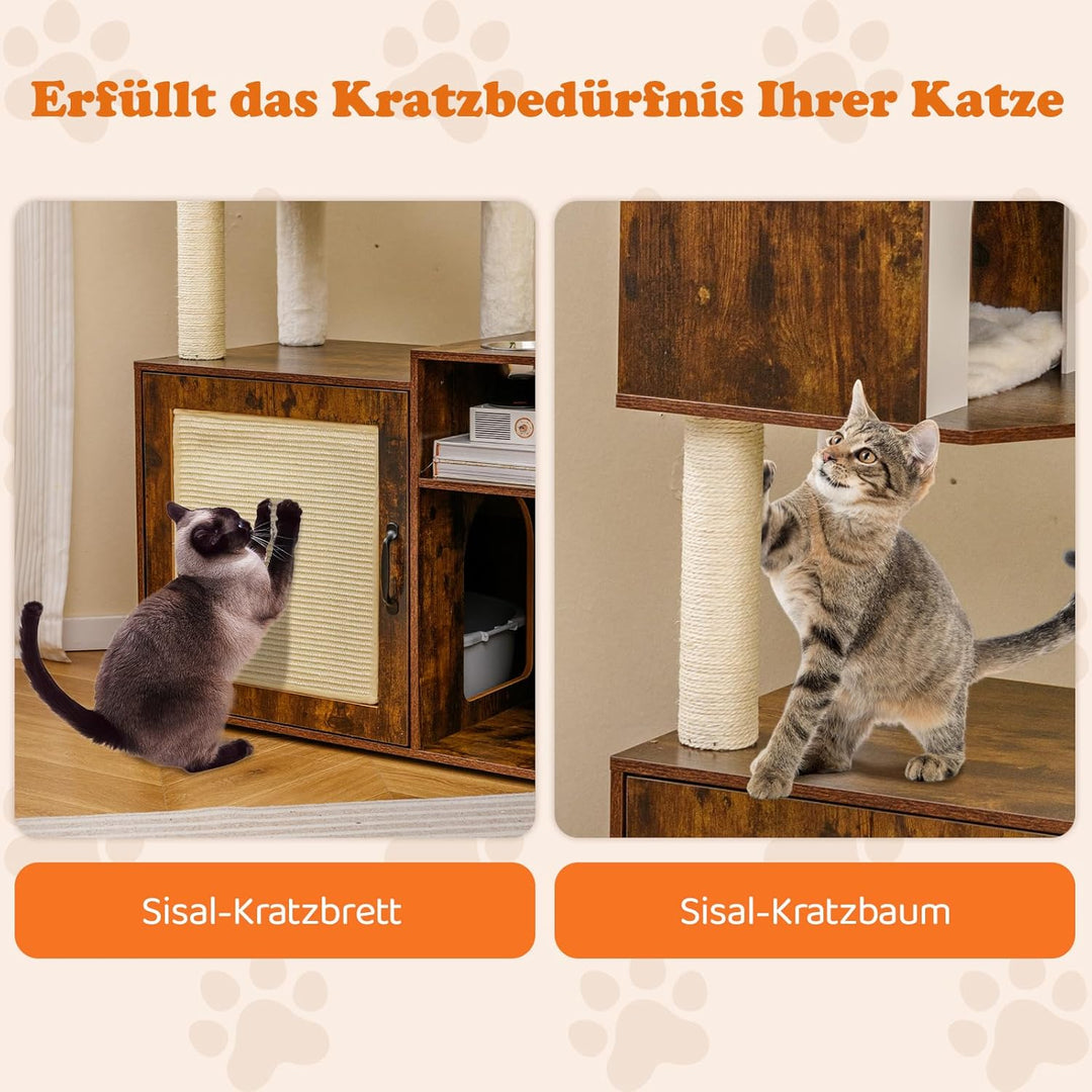 COSTWAY Kratzbaum mit Katzenklo Schrank, Katzenschrank für Katzentoilette, Katzenkratzbaum mit Sisal
