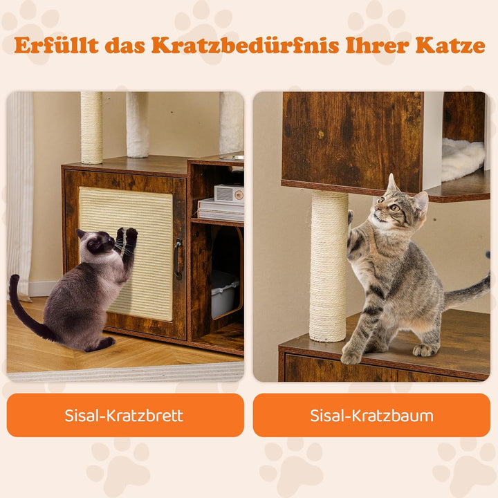 COSTWAY Kratzbaum mit Katzenklo Schrank, Katzenschrank für Katzentoilette, Katzenkratzbaum mit Sisal