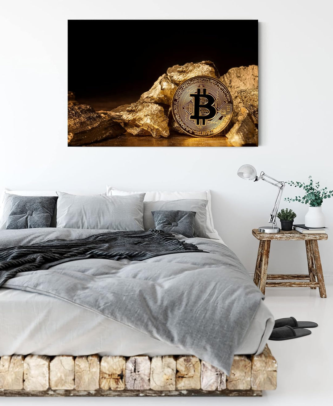 Pixxprint Bitcoins BTC als Leinwandbild | Grösse: 100x70 cm | Wandbild | Kunstdruck | fertig bespann