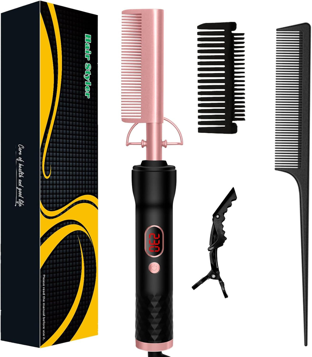 Hot Comb, UKLISS Hot Comb for Wig, Glättkamm mit LCD 120-230℃, Hair Straightener Comb mit Ionentechn