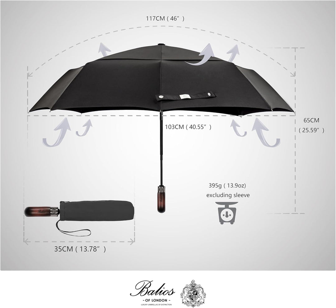 Balios® Regenschirm Mit Echtem Holzgriff -Optional | Auf Zu Automatik | Sturmfest & Windsicher | Tas
