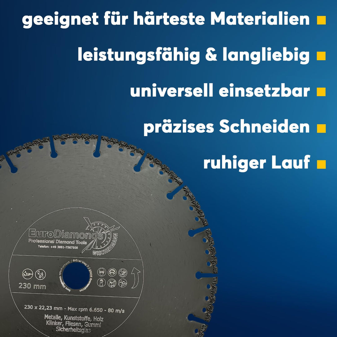 EDW Profi Diamant-Trennscheibe Allesschneider Ø 230 mm, zum Schneiden von Kunststoff, Holz, Metall,