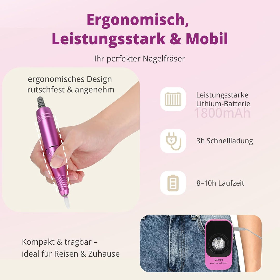 Nagelfräser Elektrisch 40.000 U/Min mit LED Display, Profi Nagelbohrer für Gel- & Acrylnägel, Wieder