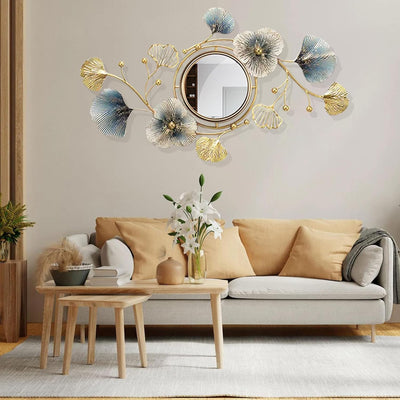 GERHWASH Wandspiegel Gross Ginkgo-Blatt Deko Spiegel 118 * 68cm Kreativer Metall Spiegel Wand für Wo