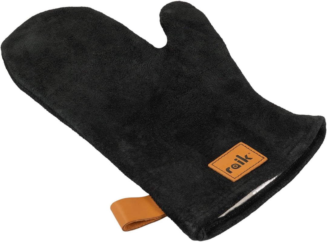 raik Kaminbesteck Set Albert 4-teilig inkl. Rindsleder Ofenhandschuh schwarz Kamingarnitur Stahl Sch