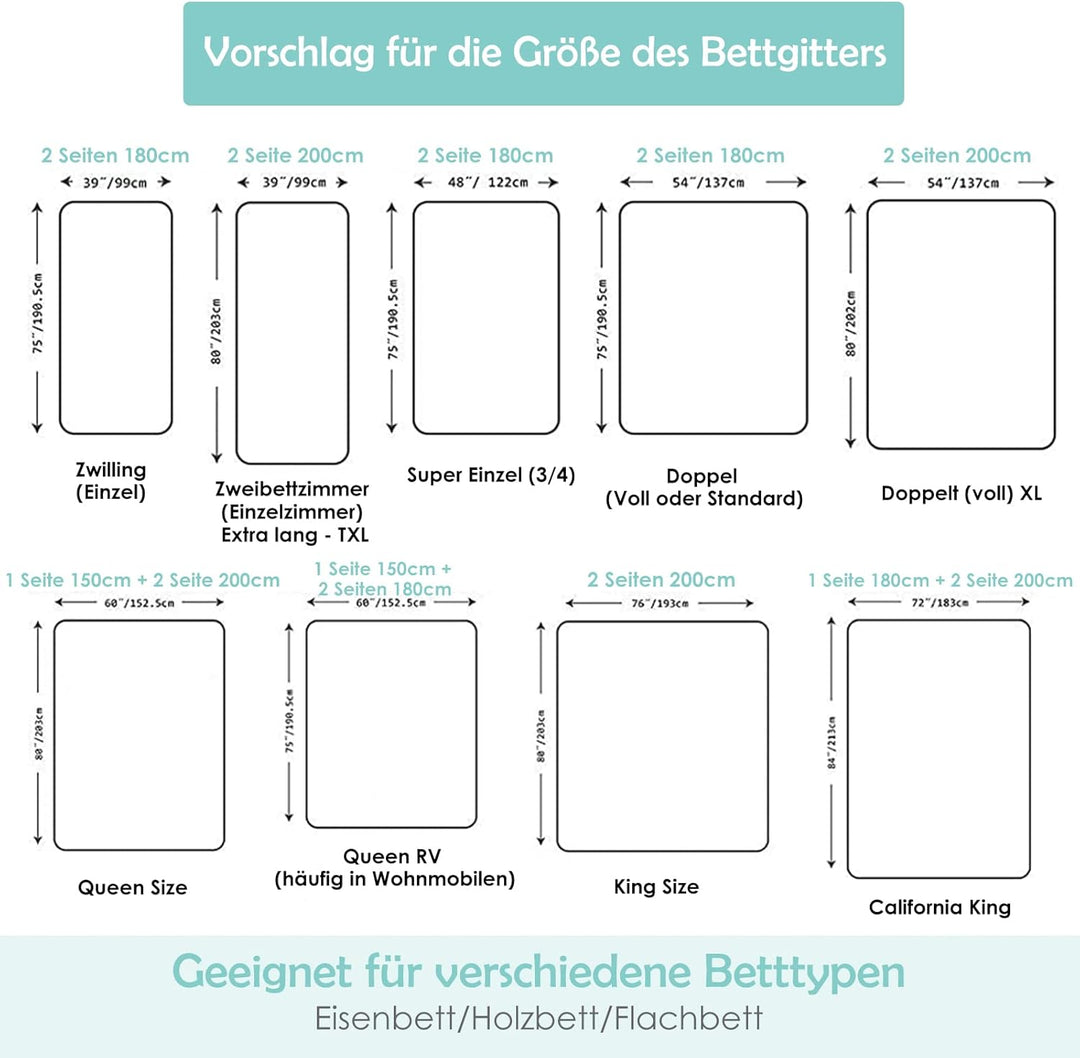 COSTWAY 145cm/175cm Bettgitter, 24 Stufen höhenverstellbares Babygitter mit doppeltem Verschluss & R
