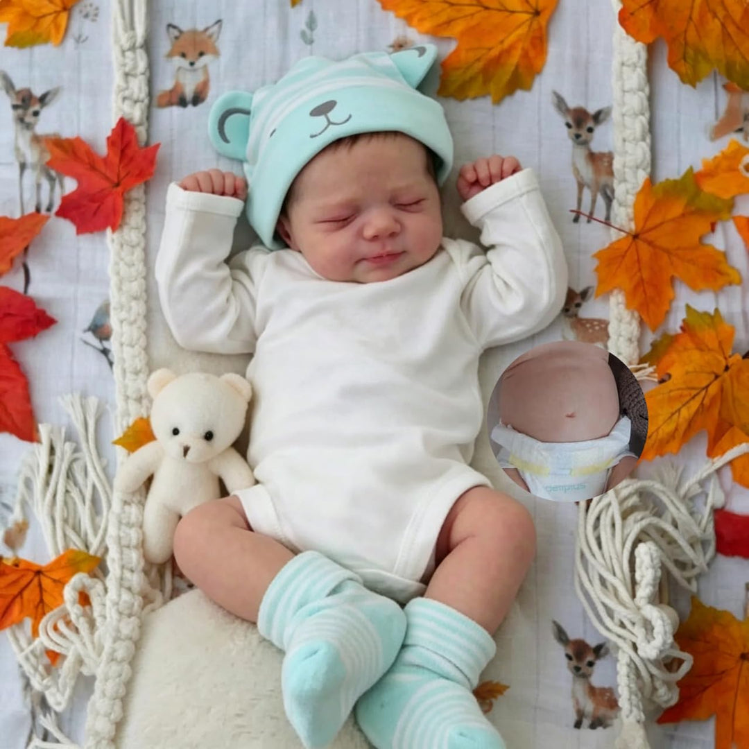 Zero pam Reborn Baby Mädchen Vollsilikon Lebensecht mit Haaren Augen Zu, Puppe 45 cm Reborn Babypupp